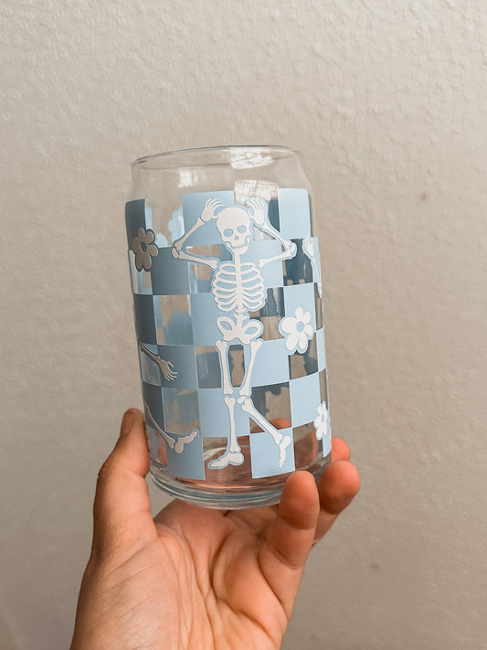 Checkered Skelly Can Glass